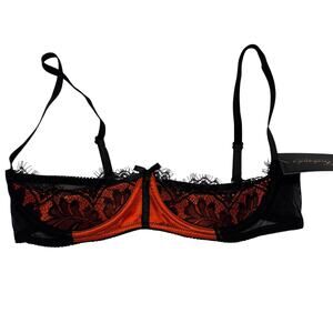NEW Fredericks of Hollywood Open Cup Underbust Bra 14 34C Orange Satin Lace NWT